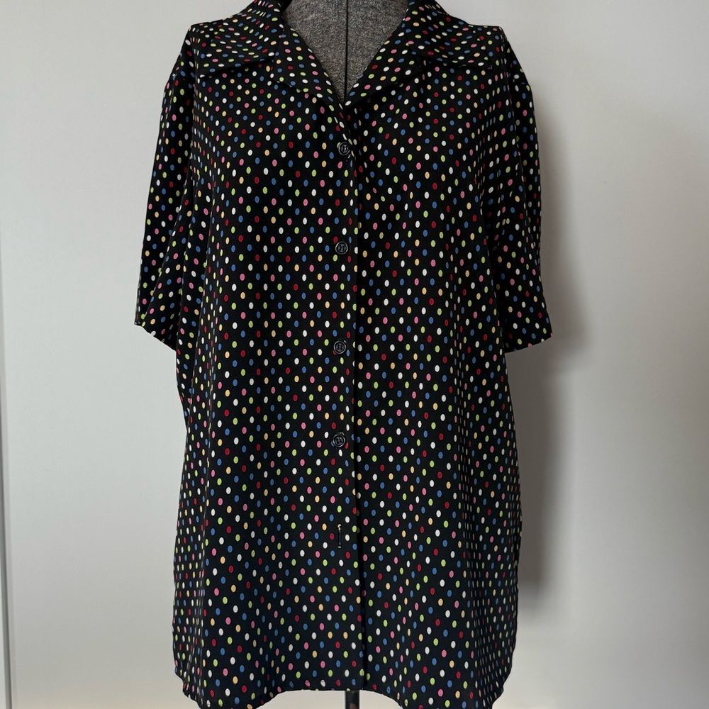 Colorful Vintage Leslie Fay Haberdashery Polka Dot Button-Up Top | Size 12